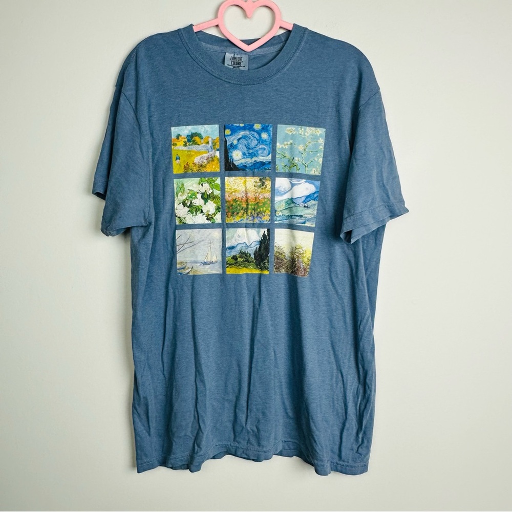 Comfort Colors Artistic Van Gogh Blue Tee Size Medium